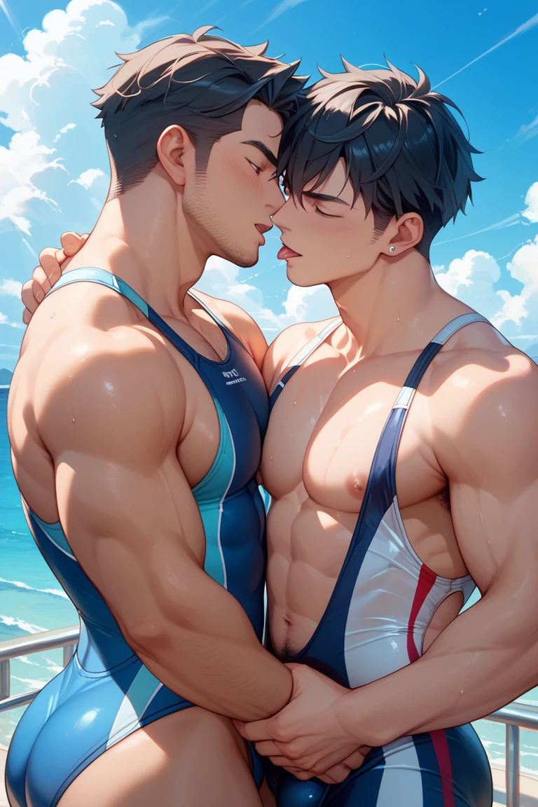 2 Hombre, muscular, gays, kissing