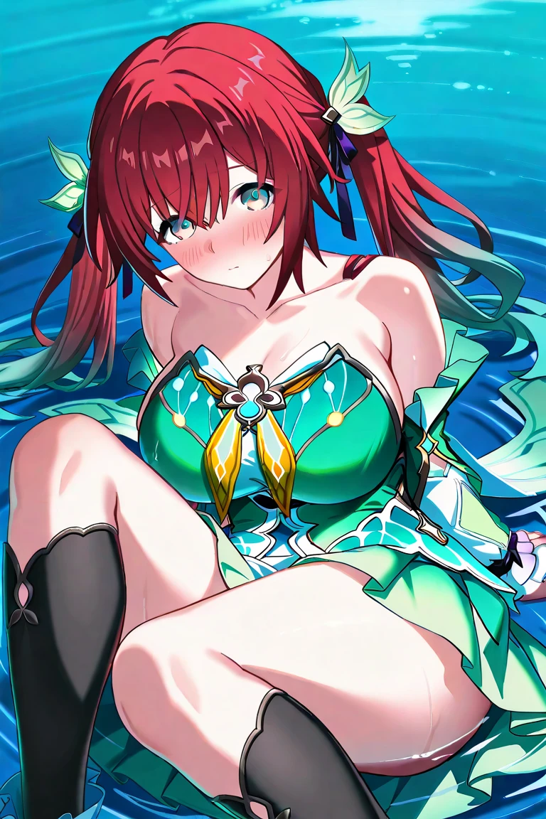 highest quality、Highest image quality、masterpiece、),、Super beautiful women ((22 years old OL big bust、、slender、beautiful hip,Close-up, BeautifulHigh quality、BeautifulArt、)muste piece、visual art、Depth of the bounds written、gentle light、kind on the skin, swimsuit, fully body, wide hips, large thighs, skin tight swimsuit, giant heavy circular lovely breasts , zoomed out, fully body view, laying down in water, one piece super tight swimsuit that shows massive curves