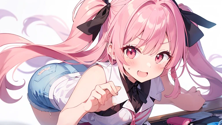 (masterpiece, Highest quality), (One girl), (Browsing Caution)、Browsing Caution、at close range、cute、Pink Hair、Medium-long hair、 Curly Ponytail、 Fantasy Style衣装、skirt、Trembling with sexual climax、 Knee socks vibrator thigh vibrator, Black lace panties、Dripping love juice、 Heart Pupil、 Looking at me with a look of ecstasy、like、((close)), ((Blushed)),,,Sweat、Perfect lighting、Natural light、Perfect composition、Fantasy Style