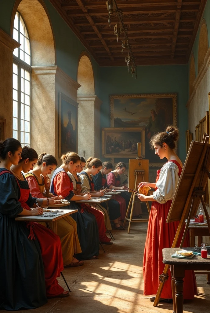 A huge art workshop studio with the name Andrea del Verrochio in 1410 