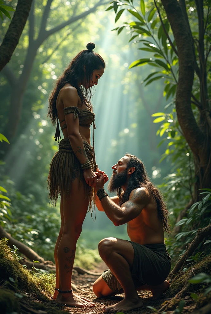 An indigenous man kidnapping an indigenous woman while running