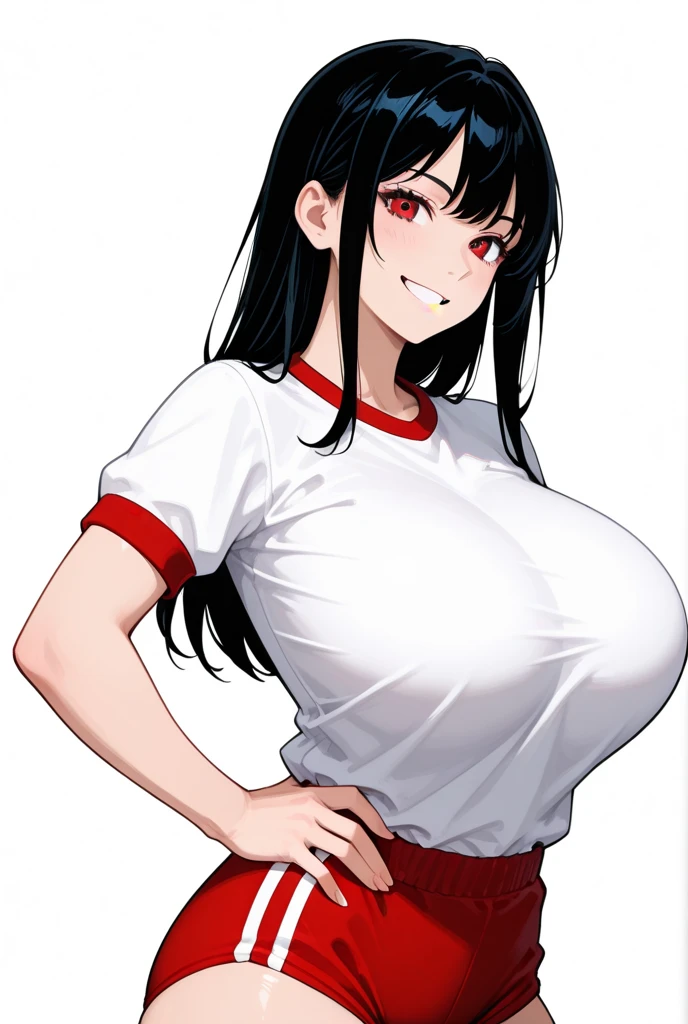 Explicit,nsfw,1girl,Solo,(red eyes and black eyes:1.3),light hair,grey eyes,best quality, very aesthetic, absurdres,eyes,breasts,attractive,adorable,simple,side locks,sideburns,bigbreast,(Gradient hair),(black hair:1.3),(Androgynous:1),good looking,(red micro Bikini:1),straight on,big breast,Good skin,straight hair,looking at viewer (red and black),(White Breath),upper body,nude