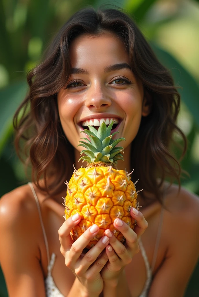 A very beautiful American woman in her 30s、Looking straight ahead、With an erotic and ecstatic look、Looks delicious、is eating a peeled peach with his mouth wide open。Background、Please recommend a famous American tourist spot.。There are five fingers on one hand。9:In 16 sizes、Highest quality、A masterpiece please。