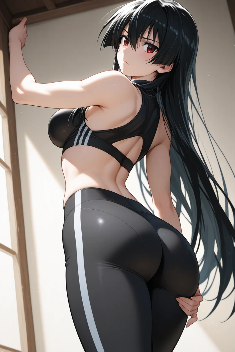 (((masterpiece))),(((High resolution)))、(((8K)))、(((perfect face)))、(((Korean idol)))、25 years old, ((yoga pants)), look at the camera, ((top quality eyes)), (top quality face), detailed texture, back, ass