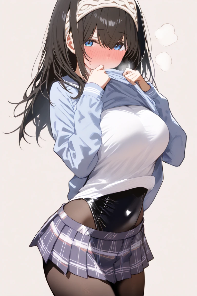 (masterpiece)、(Best image quality)、(Very detailed)、(Very detailed)、4K、(8K)、Best image quality、(beautiful)、 More about Campbell, 1 Girl,Huge breasts、Thick thighs,smile、Noise Reduction、Emphasis on the crotch、Breast augmentation、(Gray Pantyhose:1.2),squat,Spread your legs,pubic hair,(nsfw :1.3),pubic hair,blush,skirt,White Shirt,Sweating