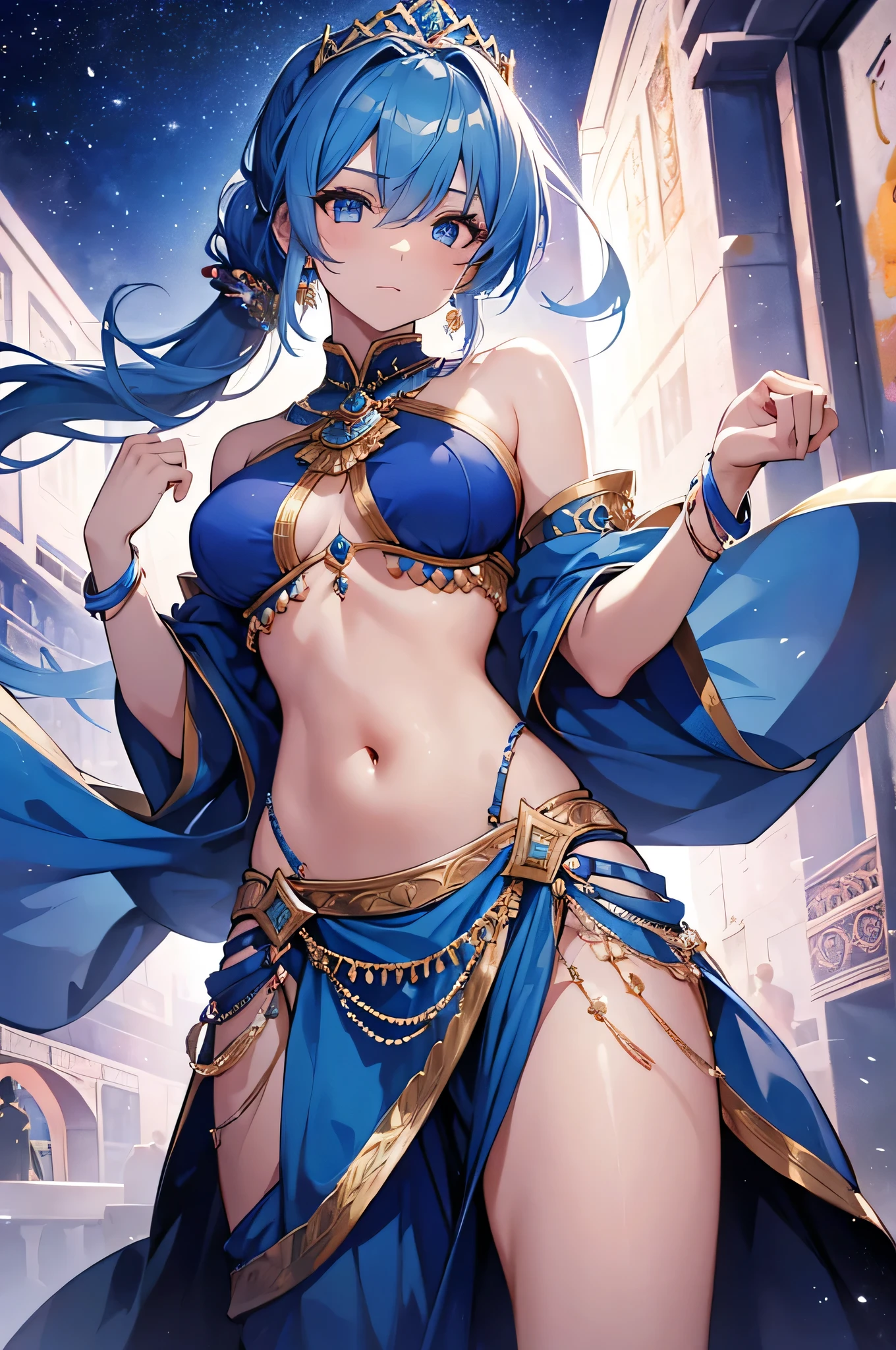 (masterpiece:1.2),Highest quality,Pixiv ,One girl,alone,View your viewers,,smile,White background only,whole body,From the side,One knee,,Look to the side、white background only、Woman in belly dance costume