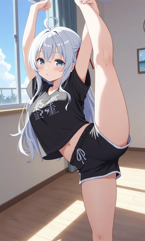 ((32k)), ((best quality)), ((ultra high res)), ((HDR)), ((UHD)), ((extremely detailed CG)), ((unity 32k wallpaper)), (masterpiece, highest quality:1.2), (1 Girl), Are standing_Split,
Yuuki eats, long white hair, living room, White tank top, White shorts, Embarrassed expression,
