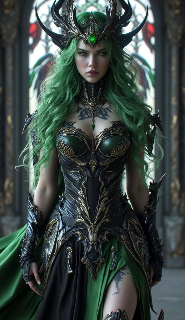 (Cinematic Frame: Realistic, Fine Drawing, Lots of Details) (((ultra realistic))) Photo, masterpiece, top quality, (pale skin), (Ultra detailed face and eyes), 1 girl, Adult, woman, dark fantasy, horror, evil, death, dramatic, lighting, shading, ((necromancer, mage, goth, white hair:1'3)) ((detailed face, eyes, cleavage, waist, black gown:1.1)) ((skeleton armor, bone armor, pale skin:1.2)), (Natural breasts). (Soft Lighting), (The play of light and shadows in the dark of night), depth of field, bokeh, (special attention to skin detail: 1.2), Detailed leather texture, detailed skin pores. (((Erotic atmosphere of the frame:1.2))), (Color range - midnight black, ox blood red, toxic green and Grape purple tones), UDR, ((Film grain)), ((rays)), (Glare), ((full body portrait:1.2)). Every intricate detail is painstakingly captured, showcasing the artist's mastery in creating a hyperdetailed and realistic portrayal. EdobHorrorLandscape, Nia, turquoise color eyes, Ombre blend of shimmering silver and celestial blue hair, Greek and Russian mix ethnicity