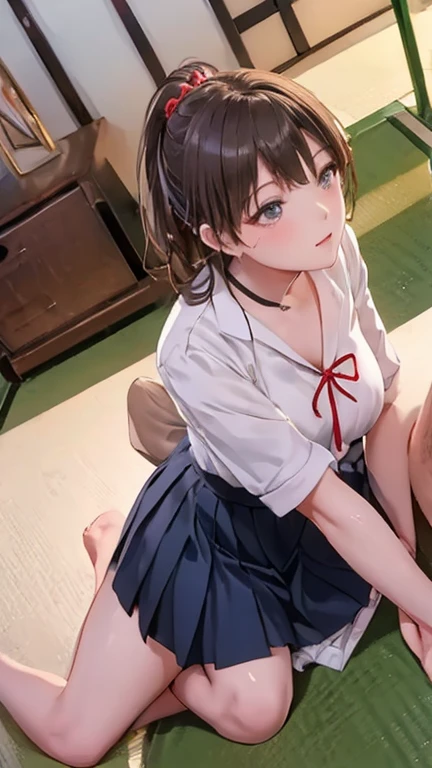 beautiful, masterpiece, best quality, extremely detailed face, perfect lighting, 1girl, solo, sidefellatio, 1boy, penis, fellatio, from side,NSFW, (NSFW:1.3), ((Masterpiece)), , ((Sexy)), (Device), ((Very Detailed)), 4K, (8K), Best Quality, , Anime Style, Dynamic Angles, ((Schoolgirl)), ((Beautiful Dark Hair, Medium Hair, White Shirt, Red Tie, Navy Pleated Skirt)), White Socks, Big Tits, Shiny, Glossy,