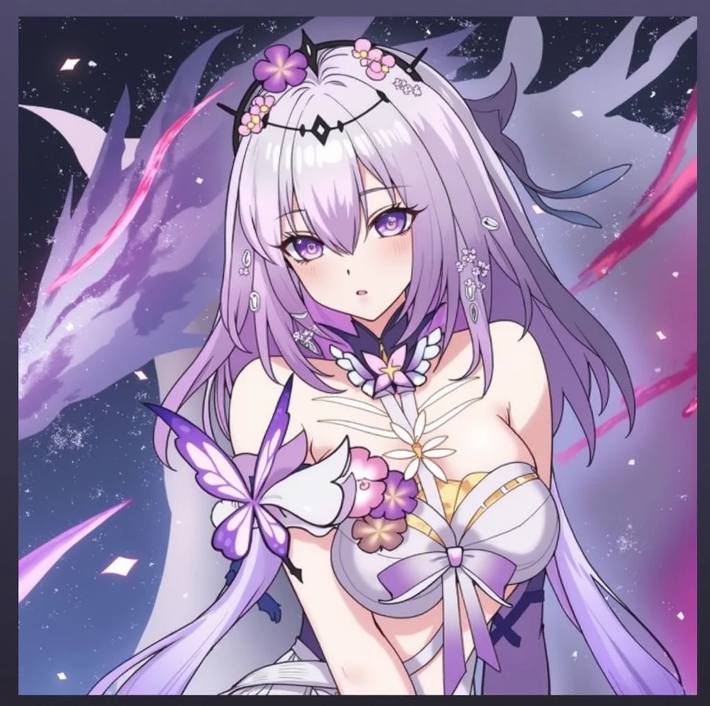 The cascading waterfall plummeted into a crystal-clear pool, creating a mesmerizing display of power and beauty、lens flare、Masterpiece、(40 years old:1.4) 、(1 woman:1.4)、(Light purple hair:1.4),tareme、(straight long hair:1.7),medium breasts,(droopy eyes:1.2)、Cheek dyeing、(purple right eye:1.4), medium breasts,(red left eye:1.4) 、(Eyeshadow:1.3)、(blush:1.2)、light smile、full body