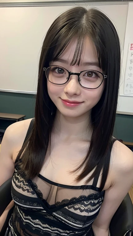 8k RAW photo, highest quality, masterpiece, Ultra-high resolution, 3D, Realistic, 1 girl, A cute and simple 13-year-old Japanese girl, 美しい黒hair, I always wear glasses, Sexy white thin string micro bikini, Flat Chest, Very small breasts, Small breasts, moderately_hair, Tight waist, Slender body, belly button, Beautiful park with wisteria flowers from above, Full body portrait, Taken at the best angle