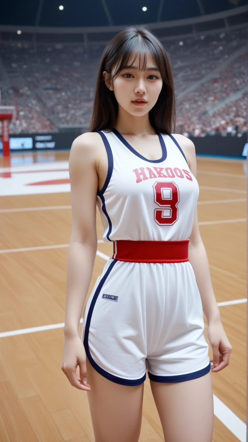 Woman wearing basketball suit