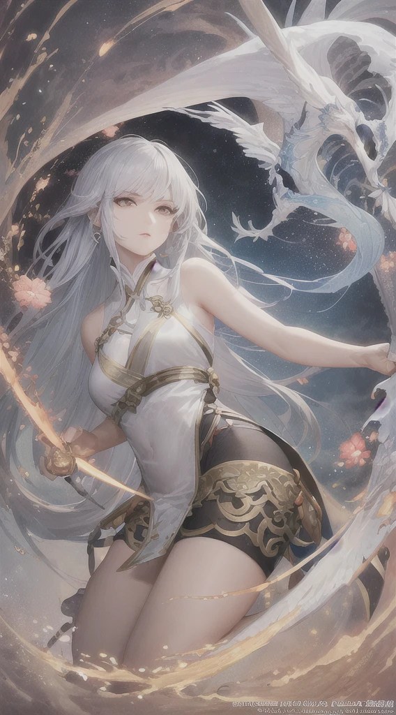 Wear white、close-up of a woman holding a sword on CGSociety, Yang Jianjun's character portrait , Popular, fantasy art, Beautiful character painting, artwork in the style of Gu Weiss, Gu Weiss, white hanfu, flowing white , full-body wuxia, Epic and beautiful character art, Stunning character art, beautiful female assassin