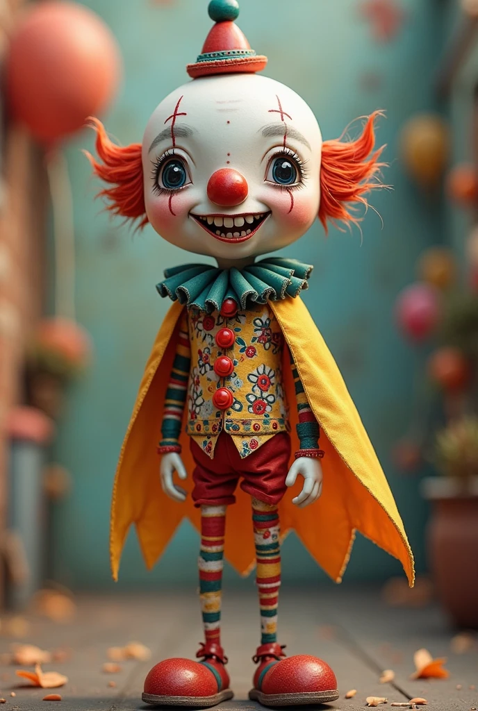 He looks like a person. But with his limbs separated by a small mini meter, with each part of his body he has a very bright, different color.
Bright pink left arm
Bright light blue right arm
Bright orange left leg
Bright yellow right leg
Bright light green left hand
Bright purple right hand
Shiny gray head