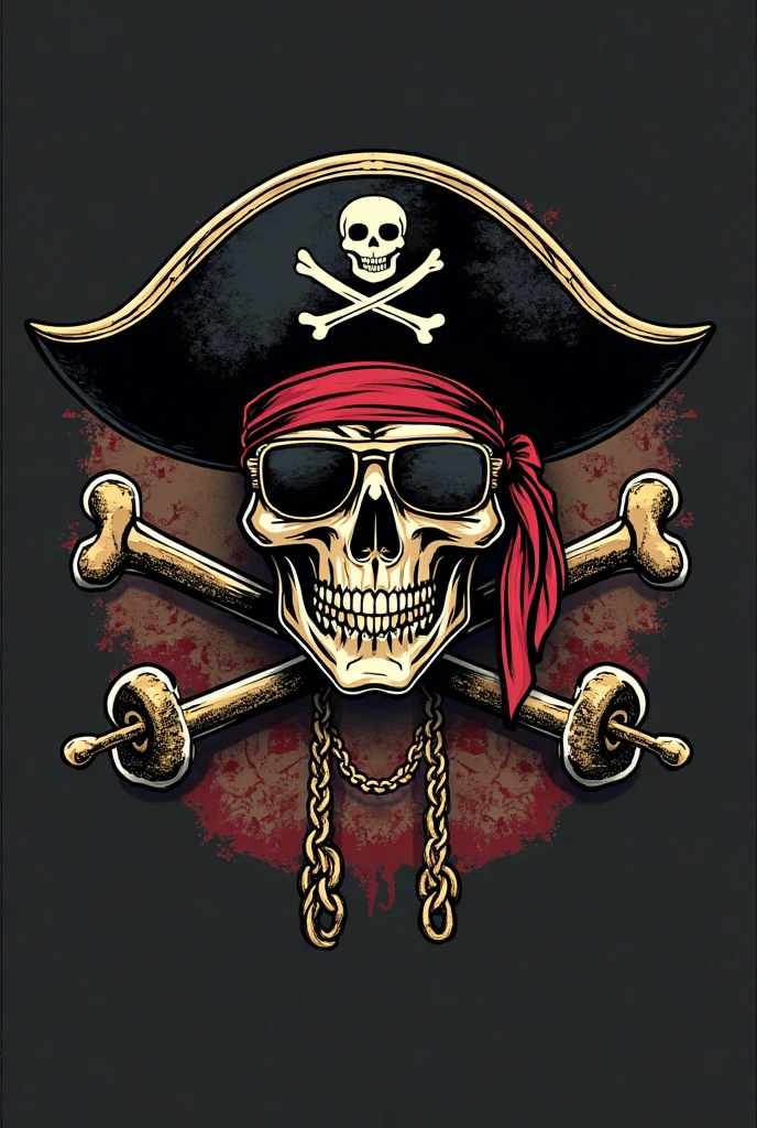 Pirate head,skull Bones ,fantasy stil,empty black Background ,bandana,cartoon,urban