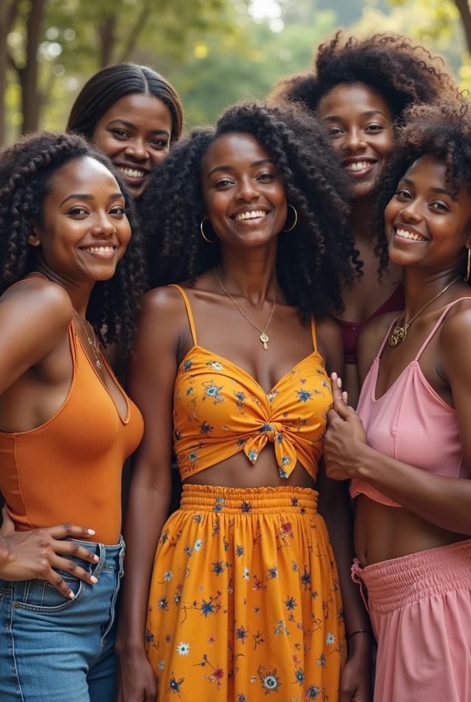 Four 20-year old sexy and hot Nigerian female prostitutes, standing outside their lecture hall, discussing