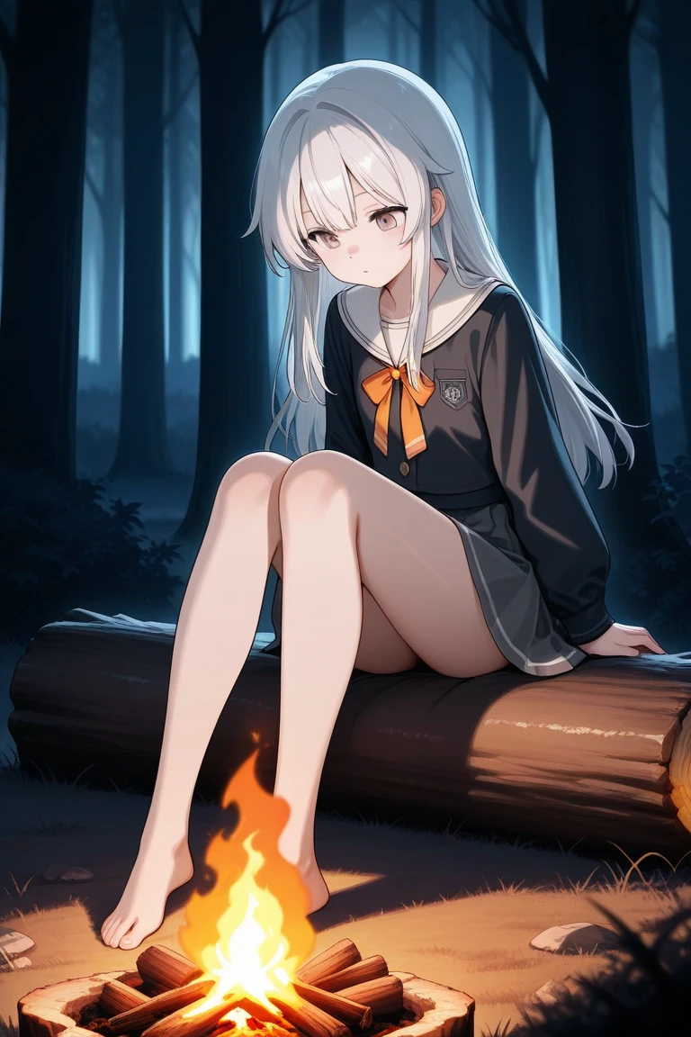 1 girl, blush, twintails, glowing eyes, (gothic dress), naked butt, spreading butt, upskirt, holding dress, showing hips, princess, beautiful hands, detailed fingers, anatomically correct, night forest, camp, campfire, magic light, intimate light, dim light, best quality, 8k
