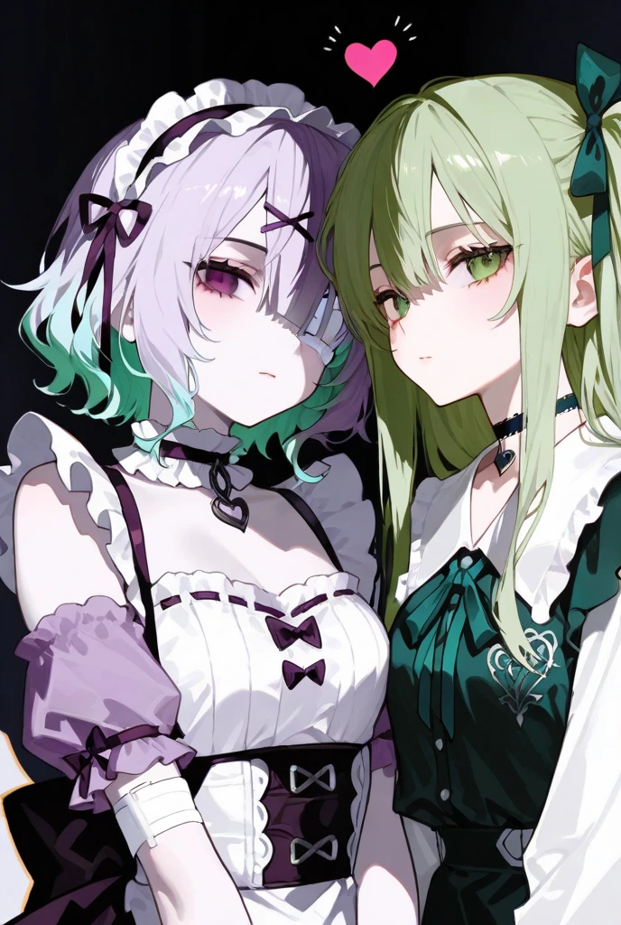 "1girl, ((heterochromia red right eye, green left eye)), ((((hair, half white, half black)))), shoulder off dress, sitting on a sofa, smiling, Flushed".