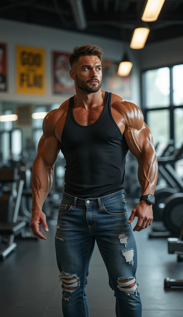 A white bodybuilder male eating protein powder is wearing a tight lycra dark-green shirt and dark-green lycra shorts, green lycra socks and white trainers flexing his over-Muscular arms up in a bicep pose..he has enormous swollen pumped muscles and huge cannonball triple-biceps bigger than his head with enormous over-inflatedpecs and extremely wide shoulders and back.. sitting at a table in popular restaurant