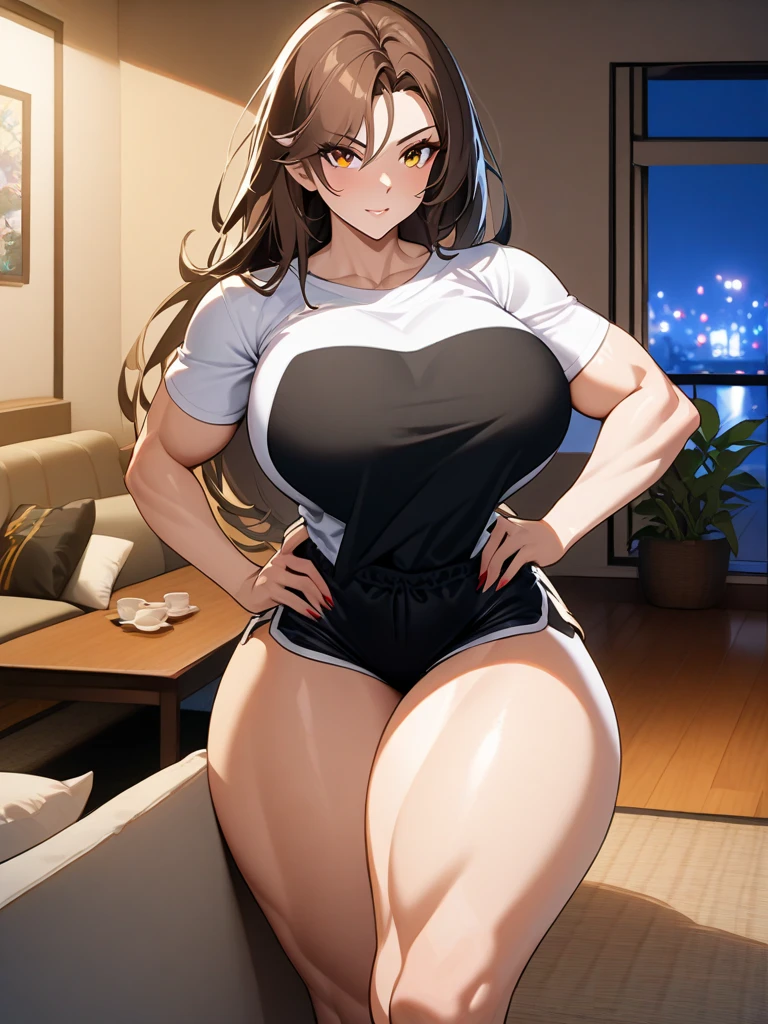 Best Quality, Solo, big breasted, gargantuan butt, very curvy, black braids, Walnut brown eyes, Full lips, Seductive, grin, plaid skirts, Bracelet, thick thighs, Curvaceous physique, dark skin, night time, on the bed, six-pack abs, city background