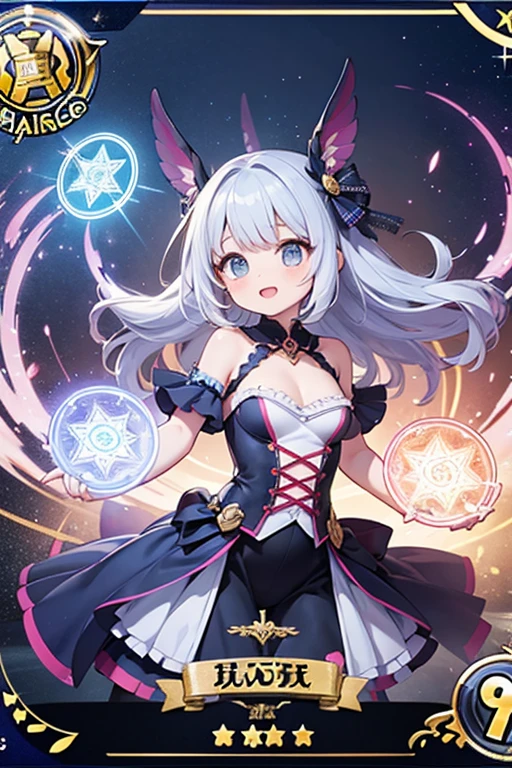 a girl holding a glowing magic Talisman, magic around, floating hair, epic, colorful dress,
