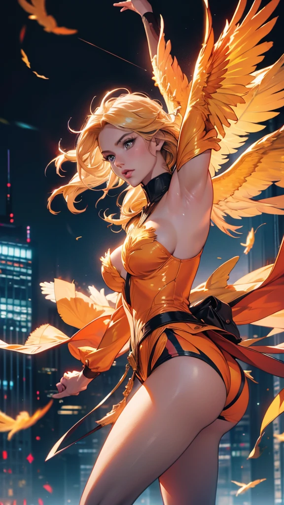 Naked golden angel brunette woman with a golden jacket and golden wings