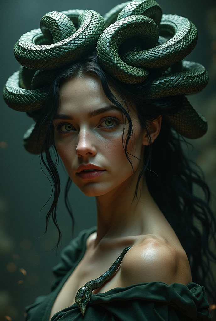 The woman is possessed by a snake, her pupils turn into snake-like and she becomes plastic, but she is so beautiful.