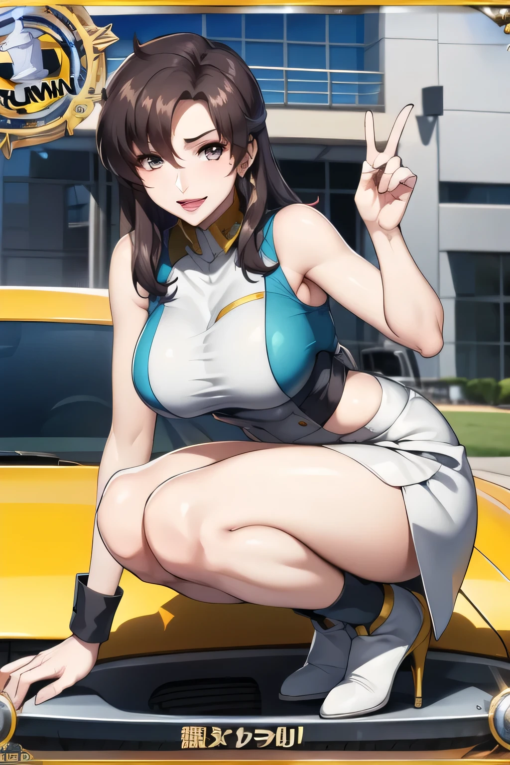 ((最high quality, 8K, masterpiece)), High resolution、（high quality: 1.5）、Very detailed、Detailed face、Bright colors、Natural light、Fine grain、Colorful eyes、Beautiful Face、非常にDetailed faceのテクスチャの女性,masterpiece, 最high quality, Detailed and beautiful eyes,最high quality、Best image quality、masterpiece、Mr.々Hairstyle,Just beautiful,mature female,独奏,smile,posing,smile,(Fictional Horse Girl),(Fictional Horse Girlのデザイン),New Uma Musume design,skirt,boots,accessories,Competition clothes,Horse ears,Horse tail,Posing,field,Truck Yard,masterpiece,最high quality、so beautiful、High resolution,((Glamorous Body))),(masterpiece:1.2)、(最high quality:1.2)、Latest Glossy Skin