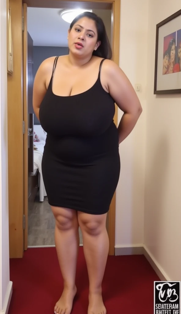 Chubby woman with fat belly and tight thighs, full body, 50-year-old mature woman, thick hips, thick neck, thick chest, big eyes, naked, nudes, vagina, armpits