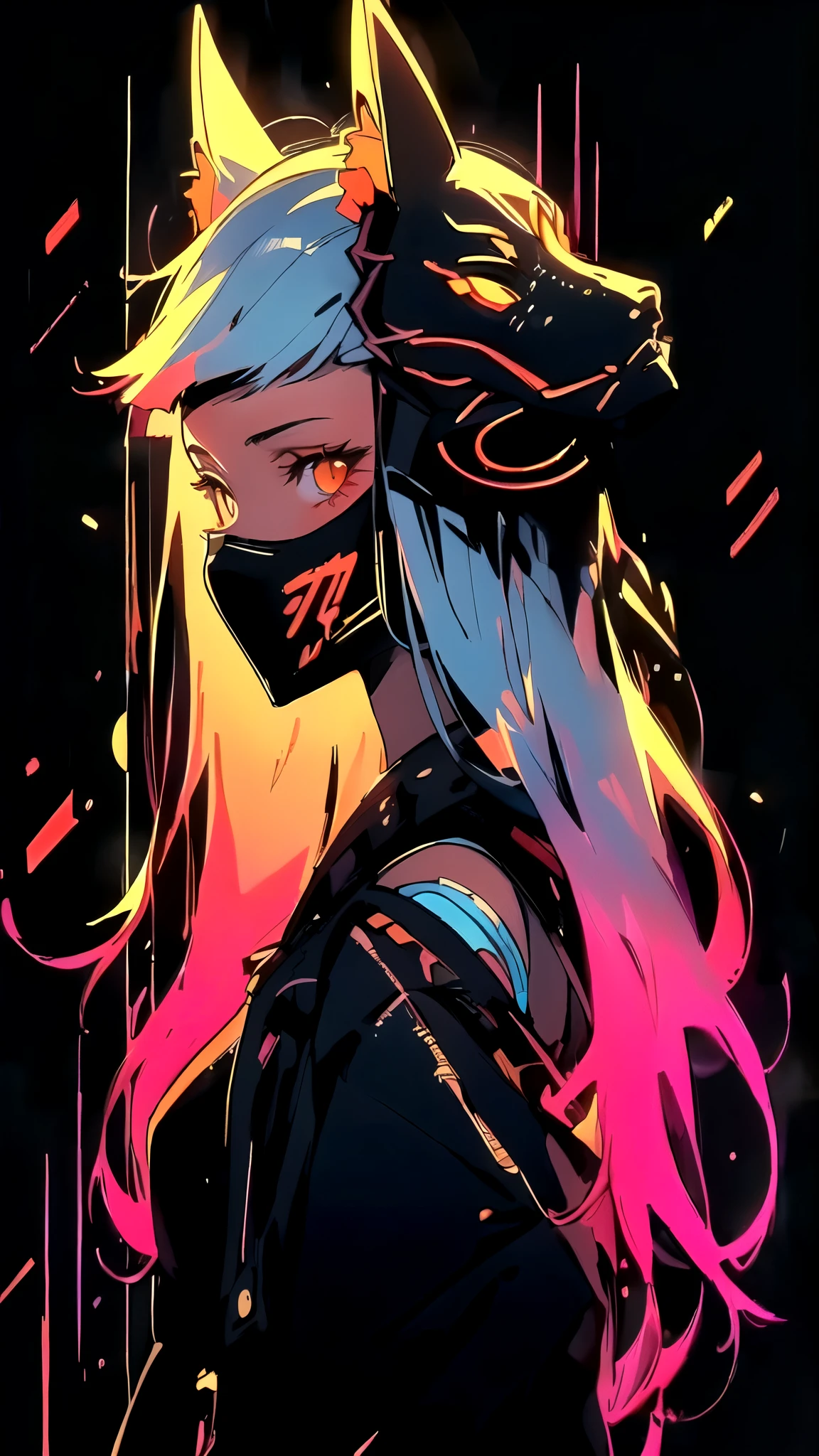 a woman with long hair and a mask on her head, anime style 4 k, rossdraws cartoon vibrant, anime cyberpunk art, anime art wallpaper 4 k, anime art wallpaper 4k, anime art wallpaper 8 k, anime style. 8k, cyberpunk anime girl, epic anime style, digital cyberpunk anime art, anime wallpaper 4k, anime wallpaper 4 k