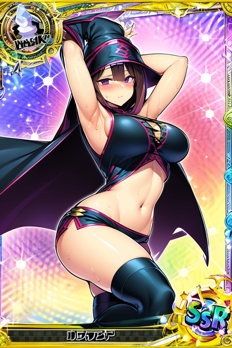 super girl elementary school student, masterpiece, highest quality, abstract, psychedelic, neon, (honeycomb pattern), (creative:1.3), fantasy 00d、 black hair、bob cut with trimmed ends、flat chest、Thin crotch、lolicon、belly button、High-leg style、red cloak、pointed nipples、white panties、(((squat)))、transparent clothes、