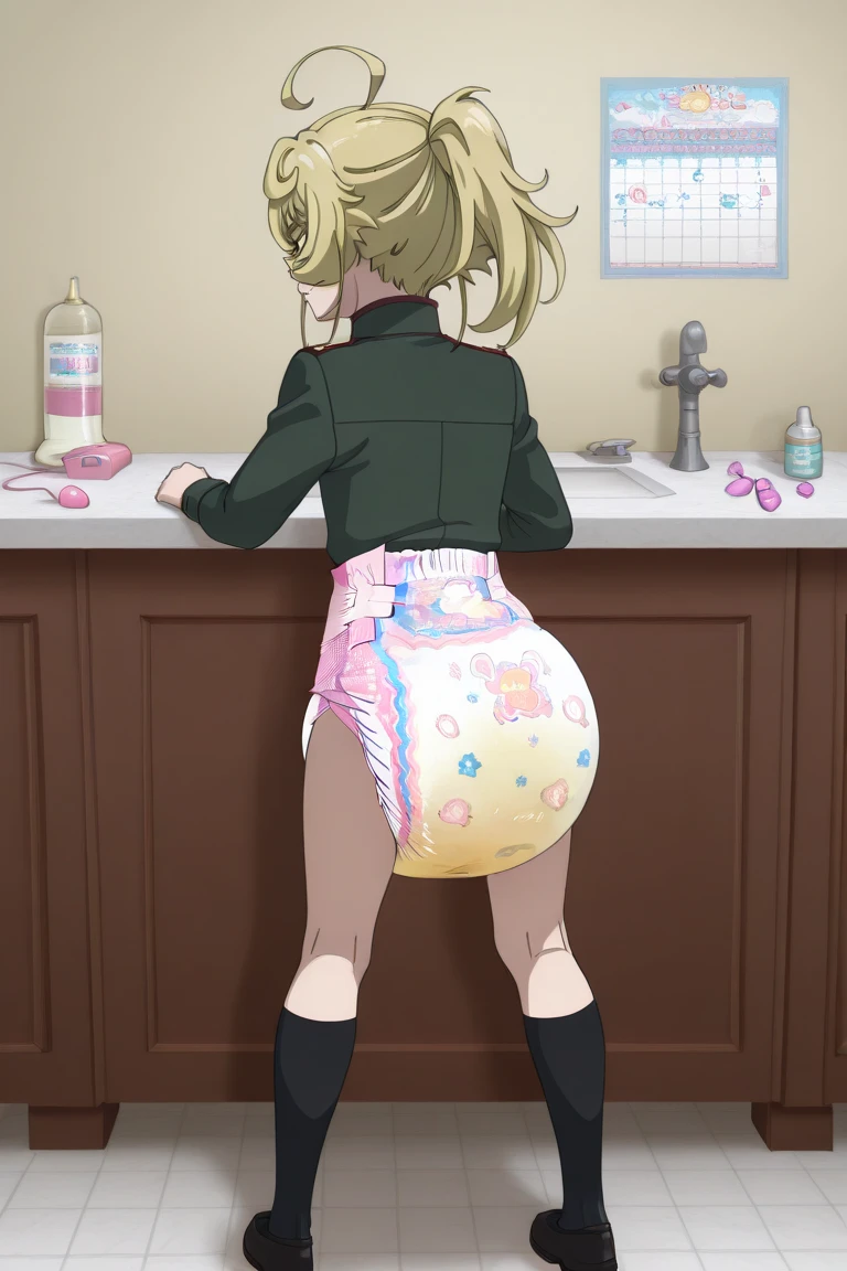 Anime. 1 Girl. Cute girl. Slave. Urinary incontinence. Diarrhea. Blonde hair. Long hair. Wavy hair. Green eyes. Beautiful eyes. Perfect eyes. Expressive eyes. Ideal face. Beautiful nose. 16 years. Medium breasts. Beautiful breasts. Urinary incontinence. Wants to pee. I need to pee. Strong, desperate urge to pee. Hands on crotch. He squeezes his crotch tightly. Rubs the crotch. Knees together, feet apart. The girl can't stand straight. She peed herself. Urine leaks from the perineum onto the floor. Urine runs down my thighs. Diarrhea. Wants to poop. I need to poop. A strong, desperate urge to poop. She pooped herself with diarrhea. A stream of liquid feces comes out of the butt onto the floor. Ideal anatomical body. Dirty tunic. Torn tunic. Slave collar. Diaper. Dirty diaper. Diaper mess. Standing. Standing in a cell at the slave market. Full height. Slum. Slave market. Many people. Beautiful character design. Shiny skin. full body nswf. Official art. Extremely detailed CG Unity 8k wallpaper. Ideal lighting. Ultra high resolution 4K. Super detailed 8K resolution. A high resolution.
