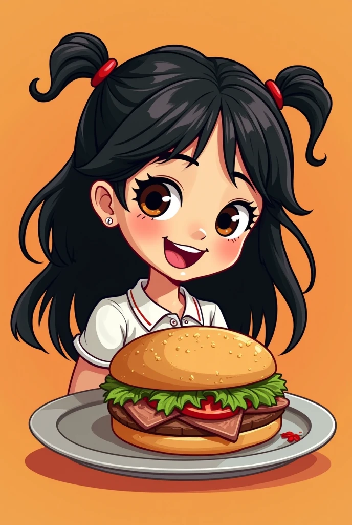 "The girl eating a burger from KFC has a head of soft and curly brown hair, wearing a bright headband that adds to her lively and cute appearance. Her face is round and adorable, with fair skin and a slight rosy tint that gives off a healthy glow. She is dressed in a loose printed T-shirt and denim shorts, comfortable and carefree. Holding the burger from KFC in her hand, she gently opens her small mouth, revealing her neat and white teeth, savoring every delicious bite with a satisfied expression written all over her face."