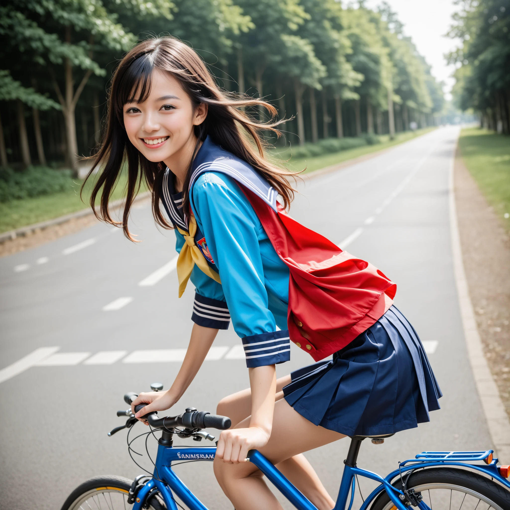 araffe japanese girl school ridding bike cycle drink pocari, 8k 50mm iso 10, taken with canon eos 5 d mark iv, 奈良美智, head and shoulders photography, on the street, ad image