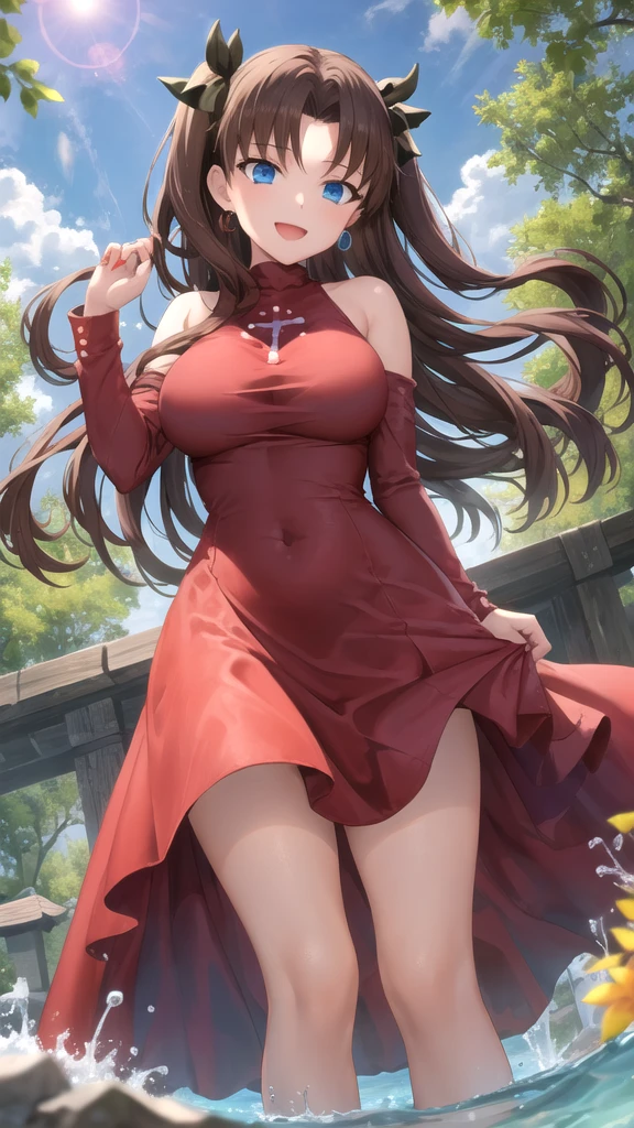 highest quality,cute girl,round face,beautiful body,Slender legs,Big brown eyes,cherry cheeks,thin lips,brown braided shoulder length hair,pink dress,cute leather shoes,Falling sun,garden