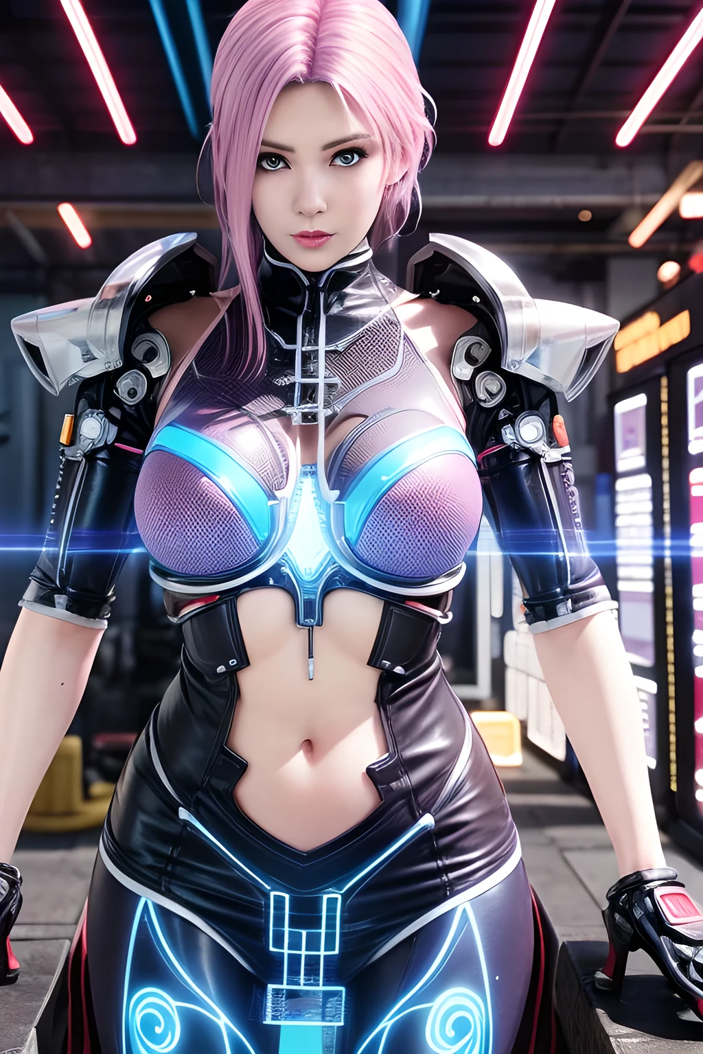 (8k, masterpiece, best quality), ultra-detailed, detailed beautiful round eyes, beautifully detailed face, high quality, high resolution, mecha girl wearing sexy outfit, massive breast, (see-through dress:1.2), mecha, ruins of city, perfect ass, perfect boobs, perfect face, perfect skin, nighttime, sexy body, pink hair, hands on, (short hair:1), female mecha, cyberpunk