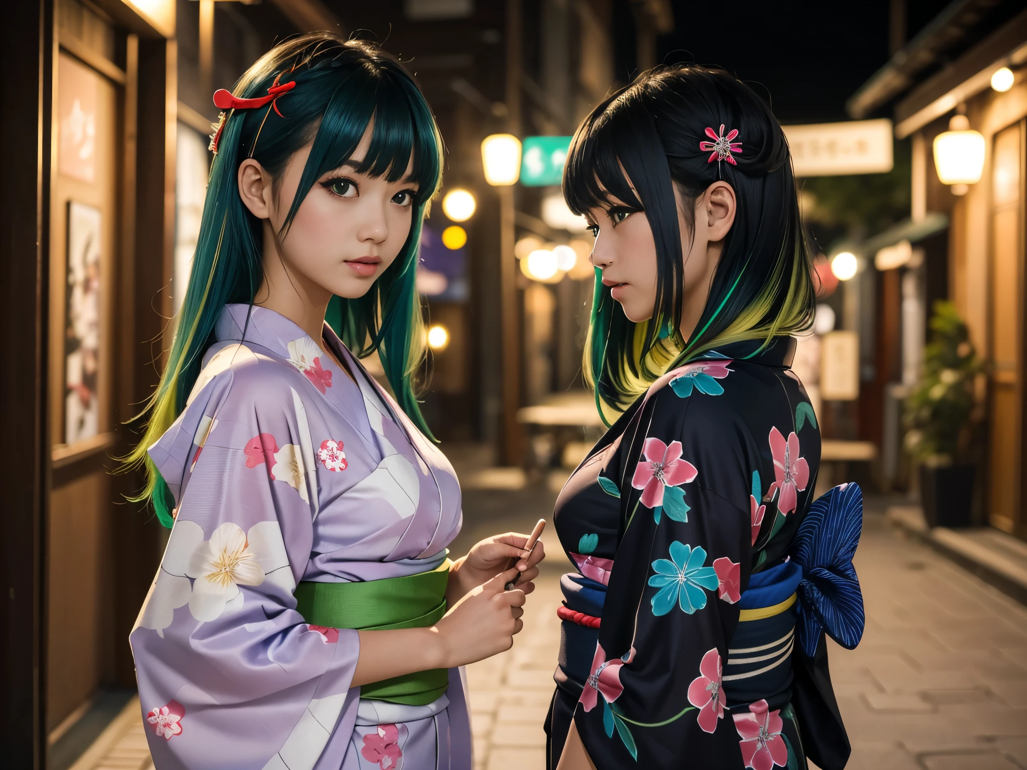 shukezouma, rendering by octane, hdr, (ultra - detailed:1.15), (Soft light, Sharp:1.2), (((duo,Two women in costume take selfies on the street,colorful pigtail, anime cosplaying,))),Beautiful girl, hyper detail eyes, mature, Painting drops, paint teardrops, woman made up from paint, entirely paint, splat, Splash, Long colored hair,Ultra-fine texture kimono, Paint kimono, paint bulb, Exposed cleavage, paint drops, Exposed shoulders, Tears,shoulders are visible, Thighs exposed, seminude, focus onface, Beautiful face, eye shadows, Dark circle contour, russian face, Russian girl, mascara, Beautiful, 18yr old