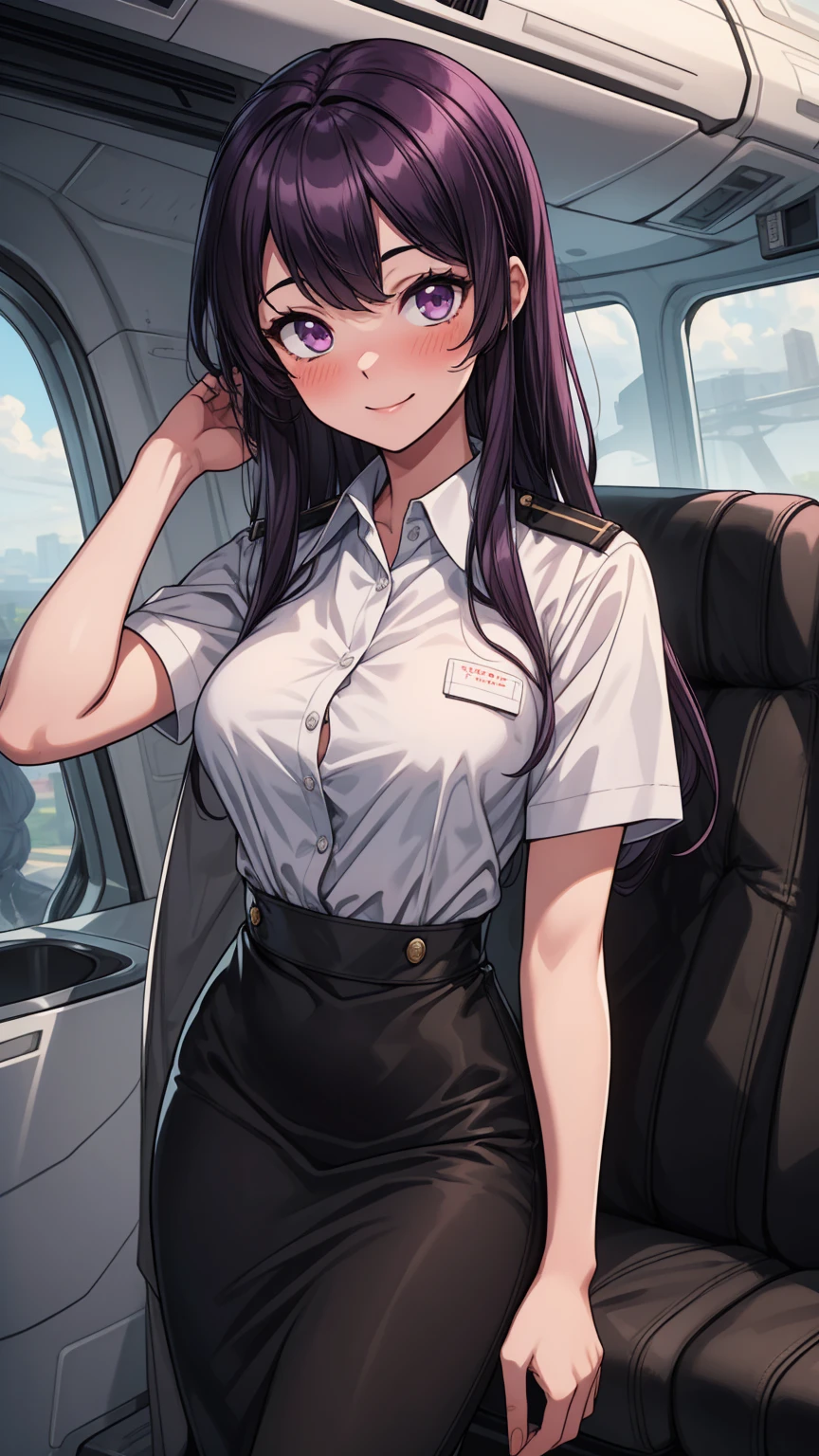 Shiny pantyhose Stewardess Black hair Beautiful breasts