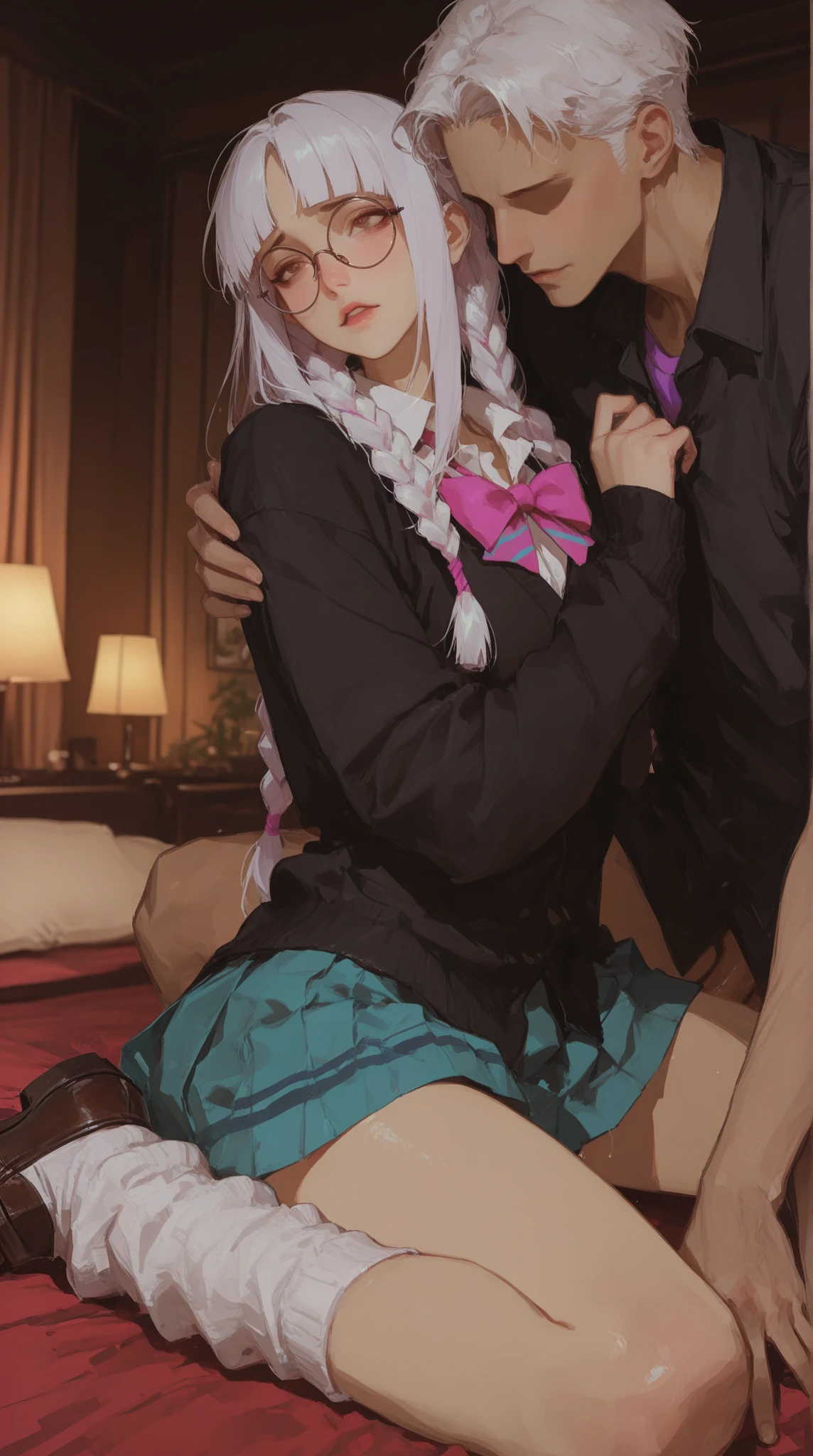 score_9, score_8_up, score_7_up, score_6_up, uncensored, Edora, yellow eyes, purple hair, long hair, horn, BREAK (masterpiece:1.2), best quality, high resolution, (beautiful detailed eyes:1.3), perfect lighting, (perfect hands, perfect anatomy), large breasts, sagging breasts, 1girl, breasts, penis, phone, nipples, cellphone, hetero, yellow eyes, tongue, skirt, smartphone, tongue out, shirt, uncensored, 1boy, jewelry, dark-skinned penis, cum, choker, blush, socks, open shirt, holding phone, holding, horn, huge penis, black socks, open mouth, pleated skirt, selfie, open clothes, sitting, bracelet, white shirt, interracial, black choker, testicles, erection, large penis, looking at viewer, solo focus, plaid skirt, loafers, earrings, shoes, medium breasts, blue skirt, plaid, breasts out, kneehighs, veiny penis, upper teeth only, collared shirt, short sleeves, teeth, kneeling, smile, veins, penis on face