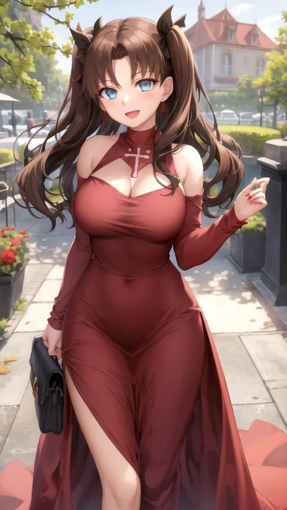 sksbrooke person, sksbrooke, (masterpiece:1.2), (best quality:1.2), perfect eyes, perfect face, 1girl, solo, brown eyes, (medium breasts), perky breasts, seductive look, red sexy virgin killer sweater dress, porch, back view, looking over shoulder