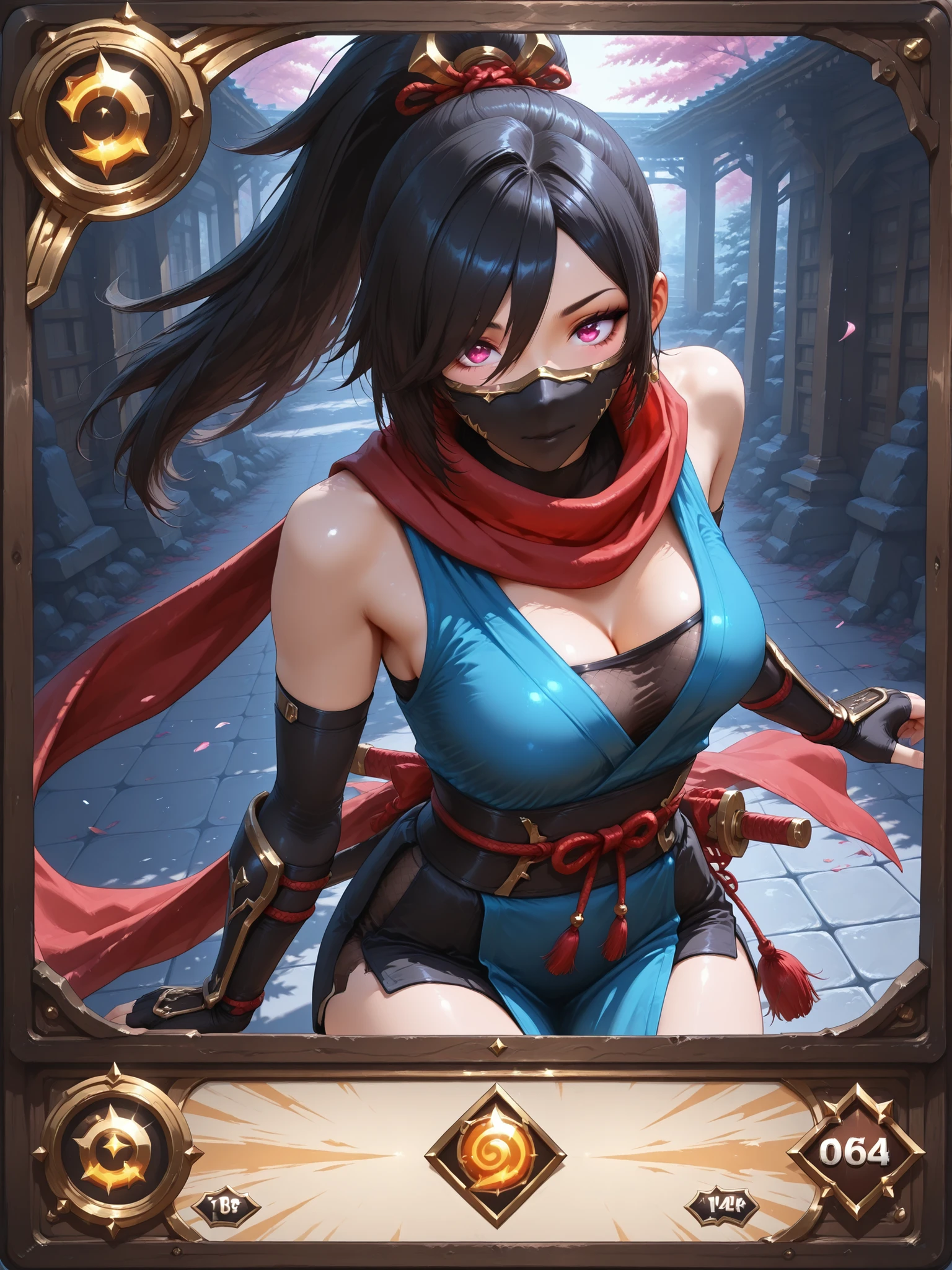 (out frame is game card),hearthstone_card, glitter processing, (1girl, ninja)