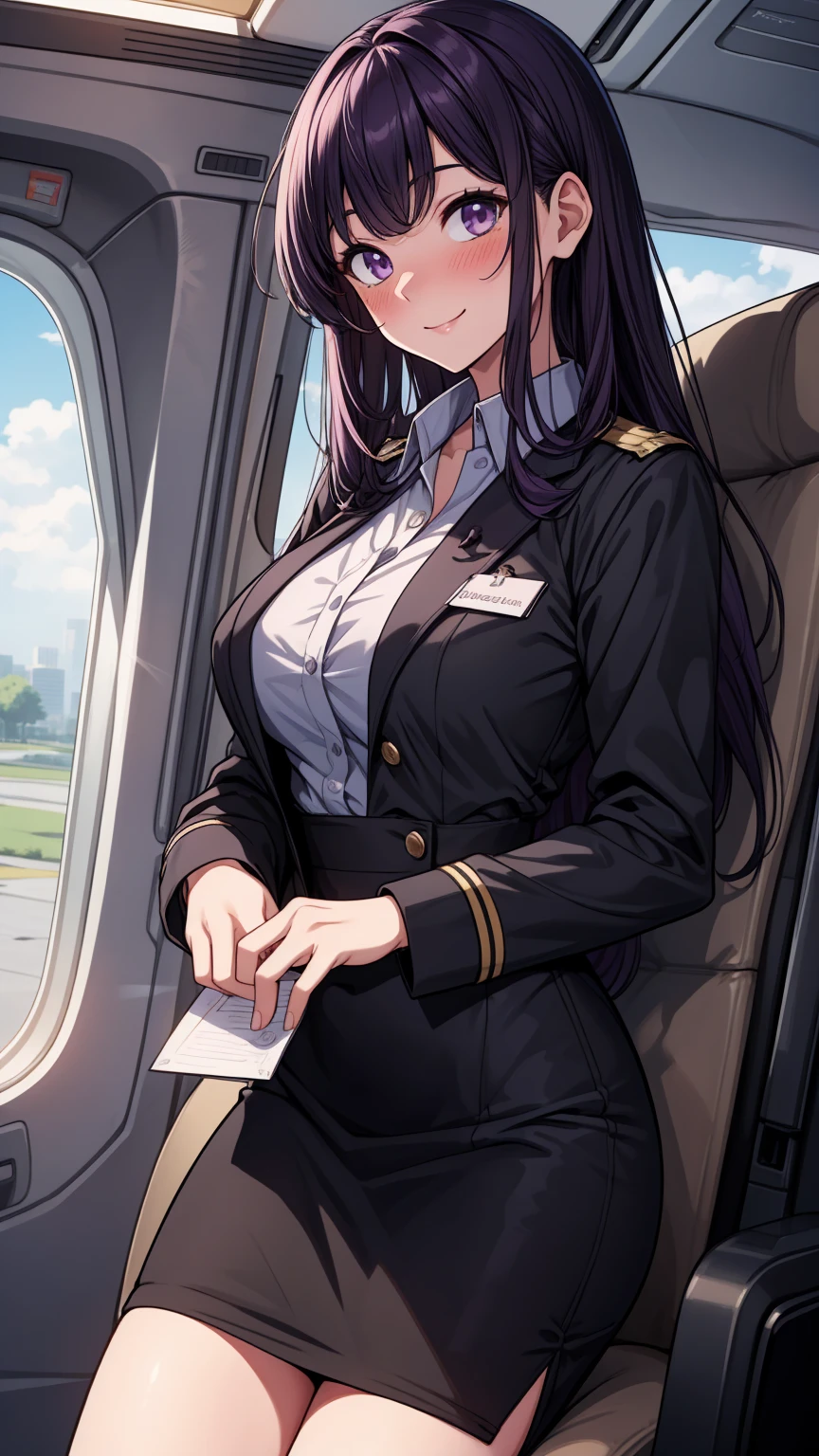 professional women photography, highest quality写真、highest resolution、2 women、stick out tongue、kiss、lesbian、shiny skin, pencil skirt, suit、mini skirt、Lace white panties are visible、lace bra、black hair straight、hair band、light blue shirt, Shirt Unbuttoning、sit on a train chair、from the front、Fresh lips、light blue eyes, landscape, brown shoes, highest quality, Super detailed, Glossy skin, shiny skin,mature beautiful face, attractive appearance, spread legs