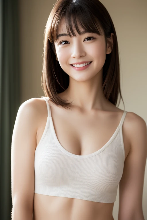 japanese cute woman,(shy smile:0.7), indoor , (chest focus)