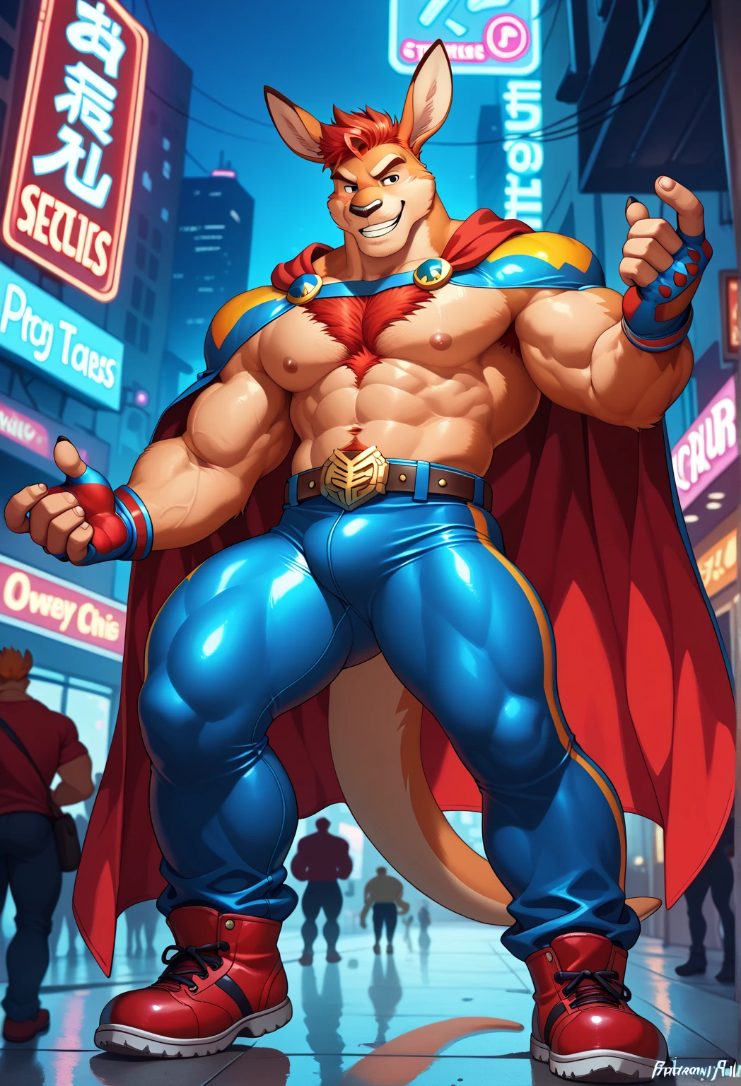 Giant Anthropomorphic Jolteon Pokemon Man, Purple Eyes, Muscular, Looming over the viewer, Tired, Handsome, Charming, View from below, Daddy, Bara, Horny, Flirty, Older Brother, Four toed feet, cock and balls, teasy, teasing the viewer, Macro, Bully, Jock, flirting with tiny viewer, Superhero Costume, Black underwear, Cape