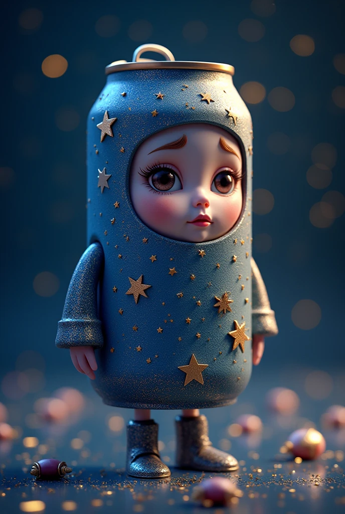 Baby black, only with diaper, black rounded eyes, leaning against a silvery white cushion, holding a brush, in the background the planet Earth with galactic background