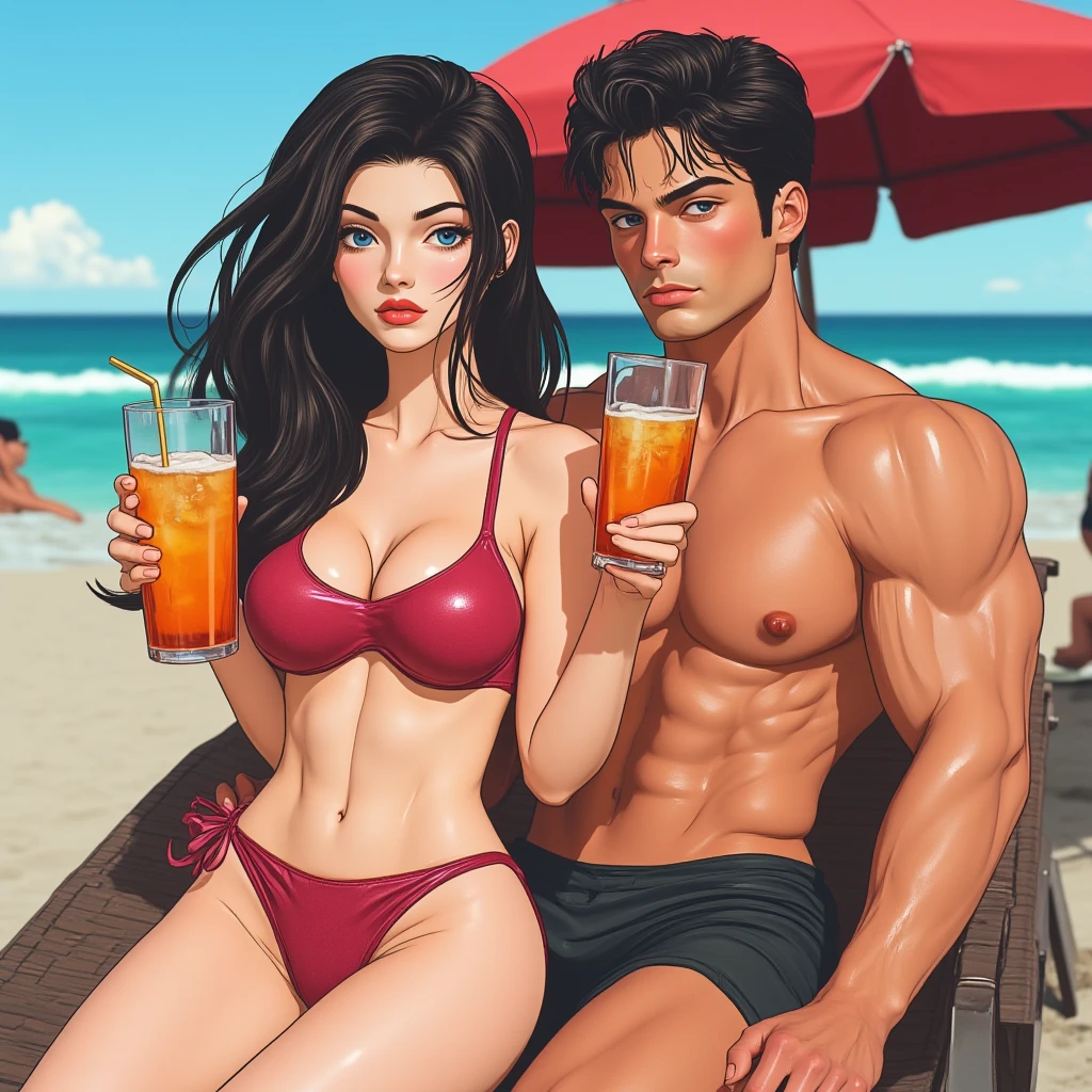 An art depicting a man and a woman on the nude beach could capture the essence of the freedom and connection to nature that characterizes this lifestyle. A cena poderia apresentar os dois personagens caminhando pela areia dourada, with the sea in the background and the sunny sky above.