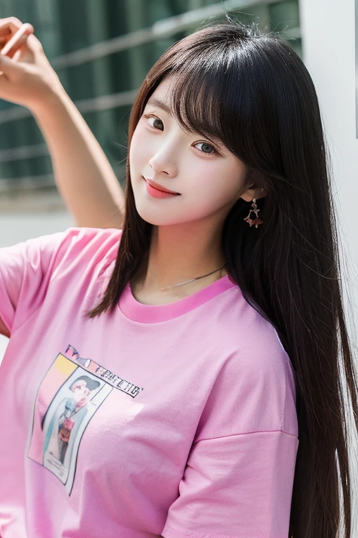 selfie,((Best quality)),(((masterpiece)),long hair,highres,face detailed,best body ,1 girl, tight tshirt