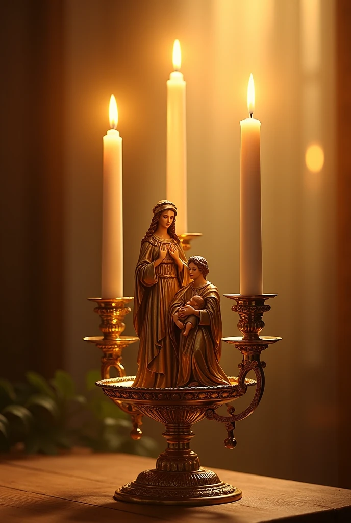 Create a realistic and illustrative image featuring a balanced composition of Catholic symbols, each given equal prominence. The symbols should include a Bible, a rosary, statues or icons of saints, symbols of evangelization like a cross or fish, representations of prayers such as praying hands, symbols of the sacraments like a chalice, and elements representing important Catholic feast days such as candles or an Advent wreath. The setting should be within a church or at an altar, with a combination of soft and dramatic lighting that enhances the sacred atmosphere. The image should have detailed, visible textures, capturing the intricate details of each symbol and the environment around them.