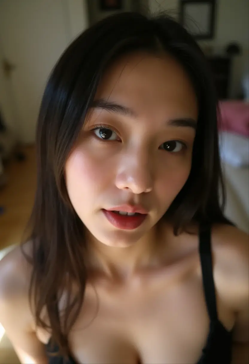 BlowjobTopofHeadPOVQuiron pose, 1girl, oral,penis, asian girl, blowjob, fellatio, naked, nude, small breasts, blowing a dick, blowjob