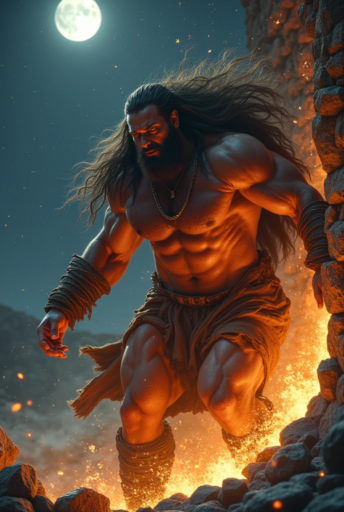 (best quality, master part:1.2), ultra-detalhado, Rosto detalhado, Realistic, fundo simples, FRED Barbarian man with black hair, messy hair, barba leve, fierce expression, strong build, olhar intenso, bulging veins on your neck, cinematic  composition, fundo desfocado para criar profundidade, BREAK acorrentado em uma caverna, long messy hair, cabelos molhados, barba descuidada, suado, BREAK atmosfera sombria,soft, natural lighting emphasizing your features,Subtle shadows adding depth and dimension to the image,Photorealistic rendering,Efeito bokeh sutil no fundo,creating a sense of depth and focal point, dentro de uma caverna, fog and humidity, campo profundo